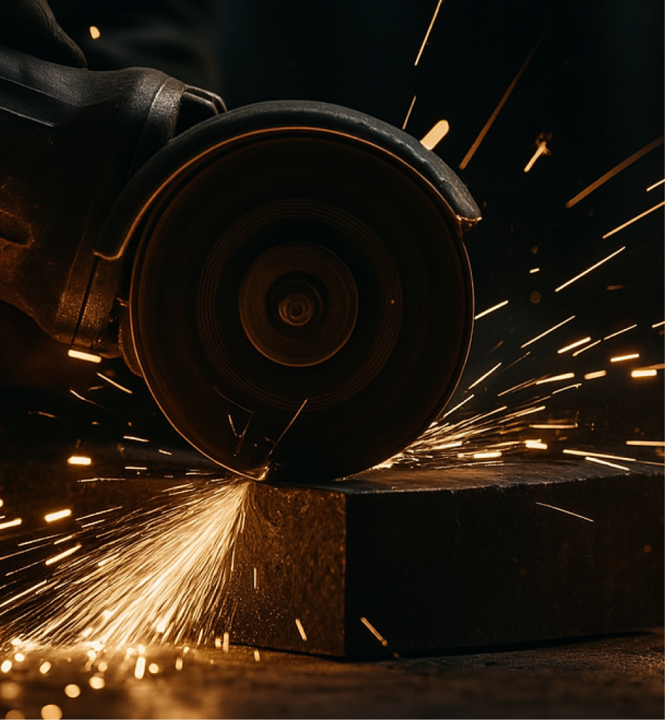 Amoladora cortando metal con chispas